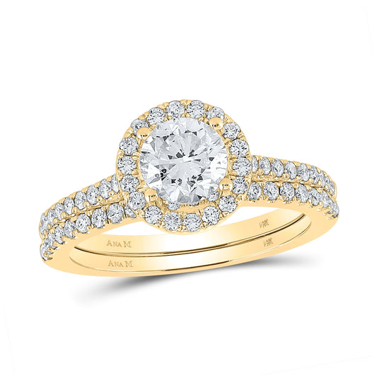 14K Yellow Gold Round Diamond Bridal Wedding Ring Band Set 1-1/2 Cttw, Womens Size: 5-10