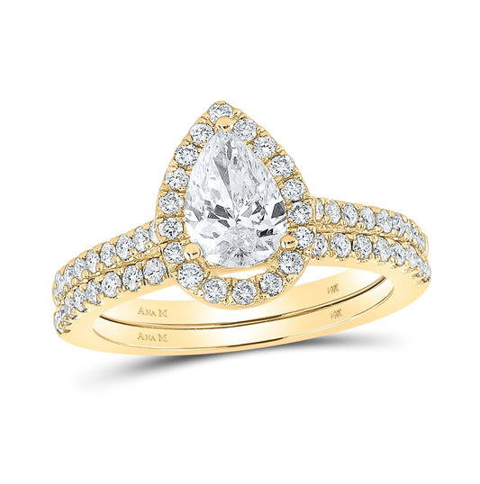 14K Yellow Gold Pear Diamond Bridal Wedding Ring Band Set 1-1/2 Cttw, Womens Size: 5-10