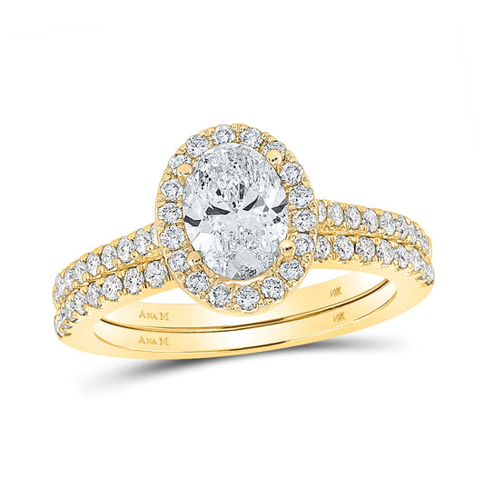 14kt Yellow Gold 1 1/2ctw Diamond Ana M 1ct-coval Brdl Set 1 Halo Cert
