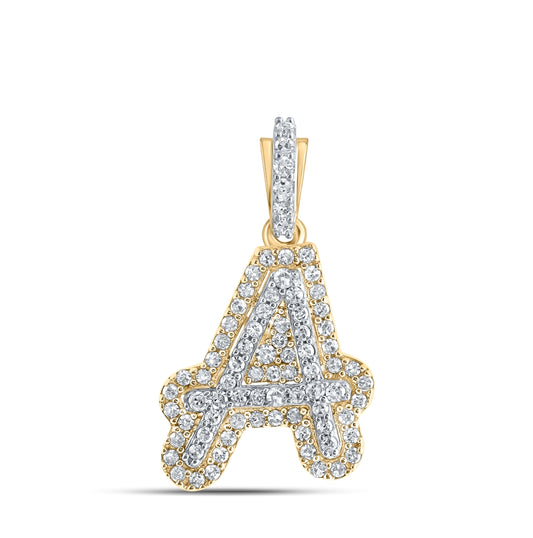 10K Yellow Gold Womens Round Diamond Initial Letter Pendant