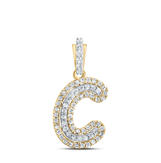 10K Yellow Gold Womens Round Diamond Initial Letter Pendant