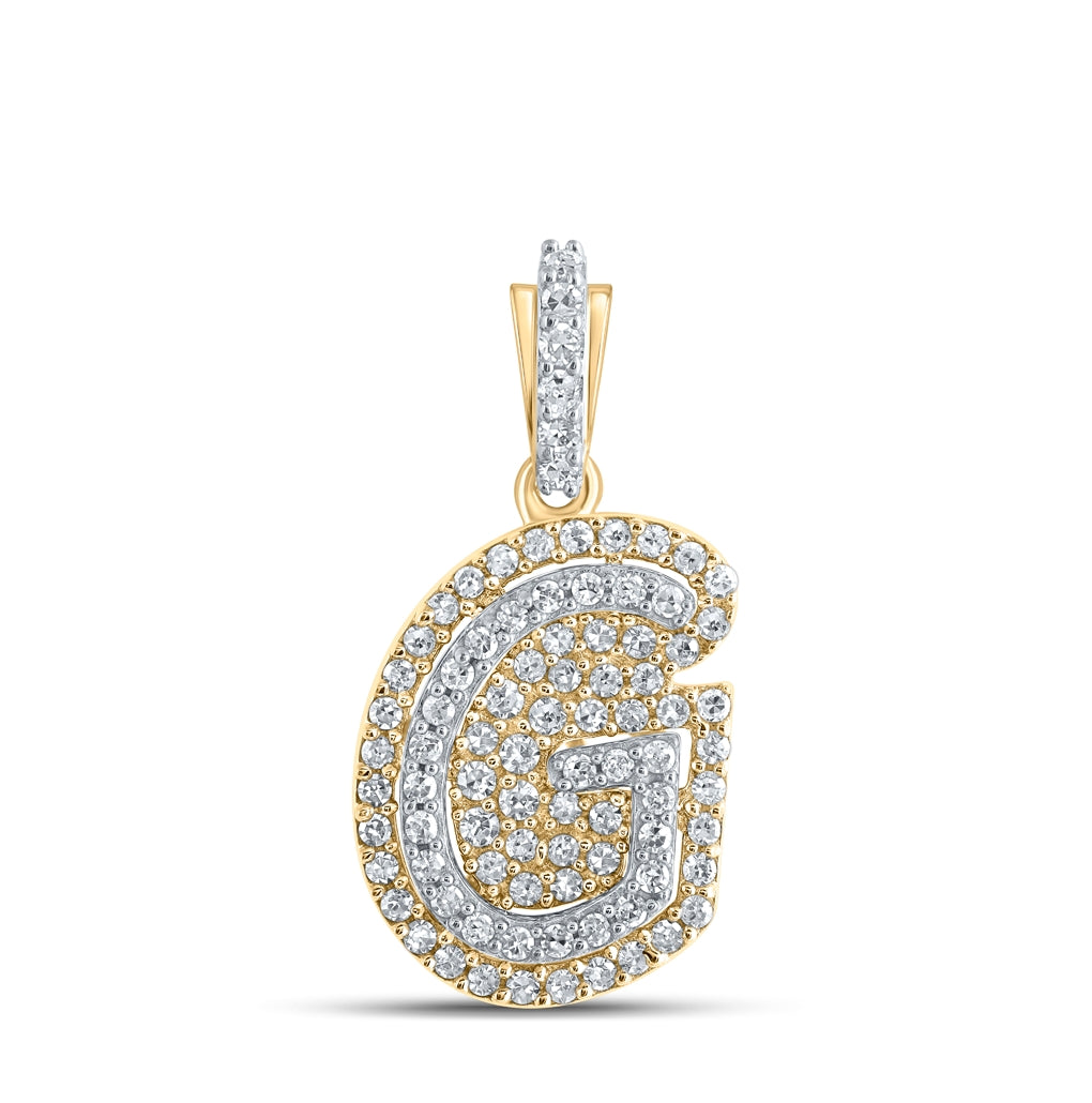 10K Yellow Gold Womens Round Diamond Initial Letter Pendant