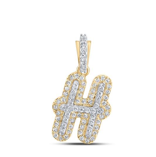 10K Yellow Gold Mens Round Diamond H Initial Letter Charm Pendant 1/5 Cttw, Length: 0.73 In, Width: 0.41 In