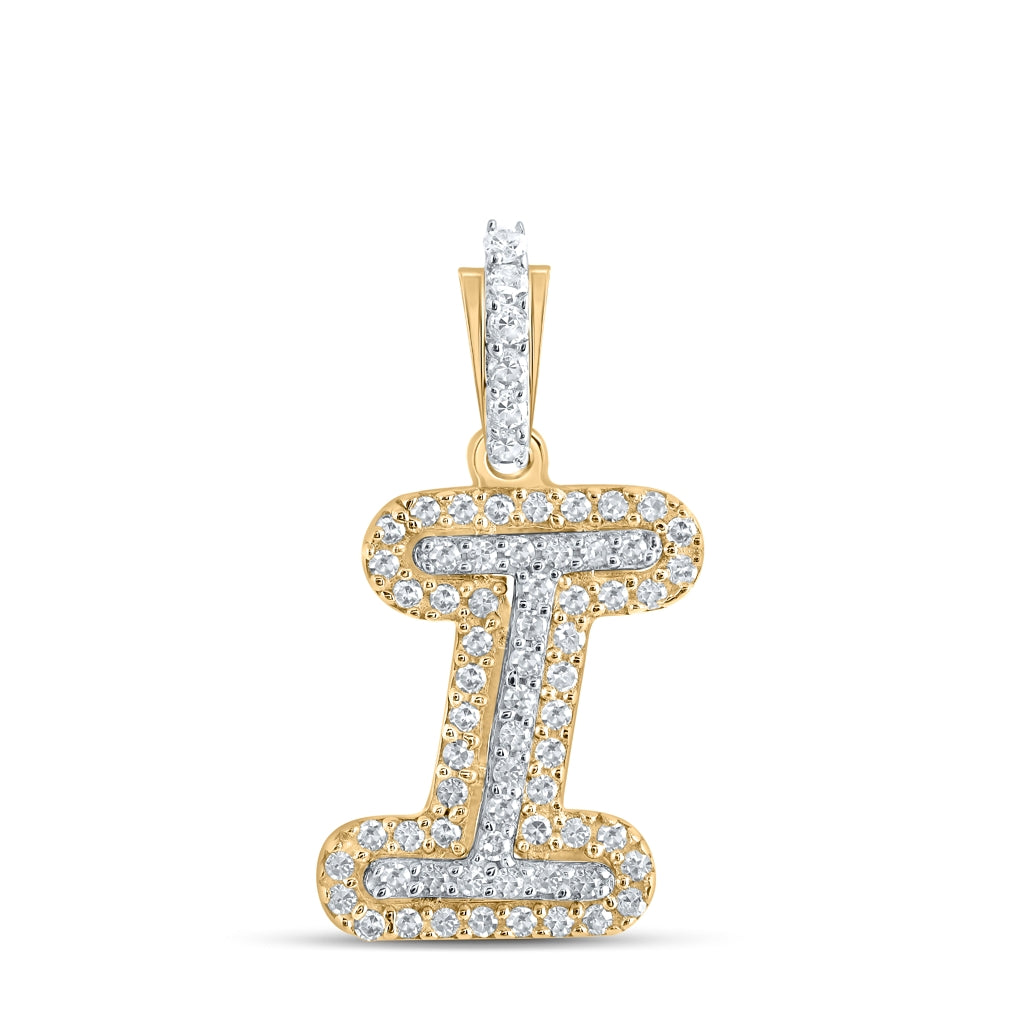 10K Yellow Gold Womens Round Diamond Initial Letter Pendant