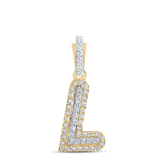 10K Yellow Gold Womens Round Diamond Initial Letter Pendant