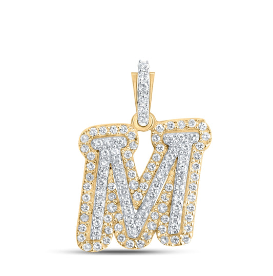 10K Yellow Or Rose Gold Womens Round Diamond M Initial Letter Pendant