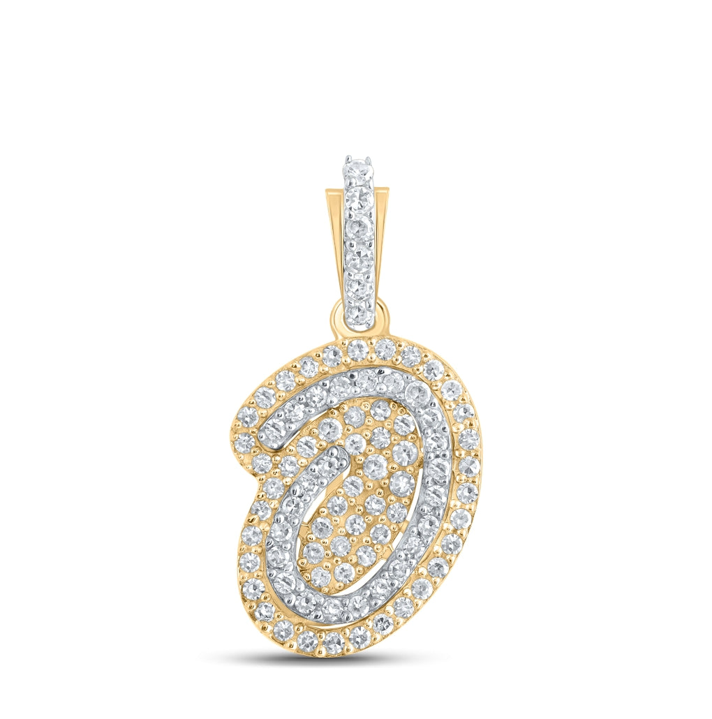 10K Yellow Gold Womens Round Diamond Initial Letter Pendant