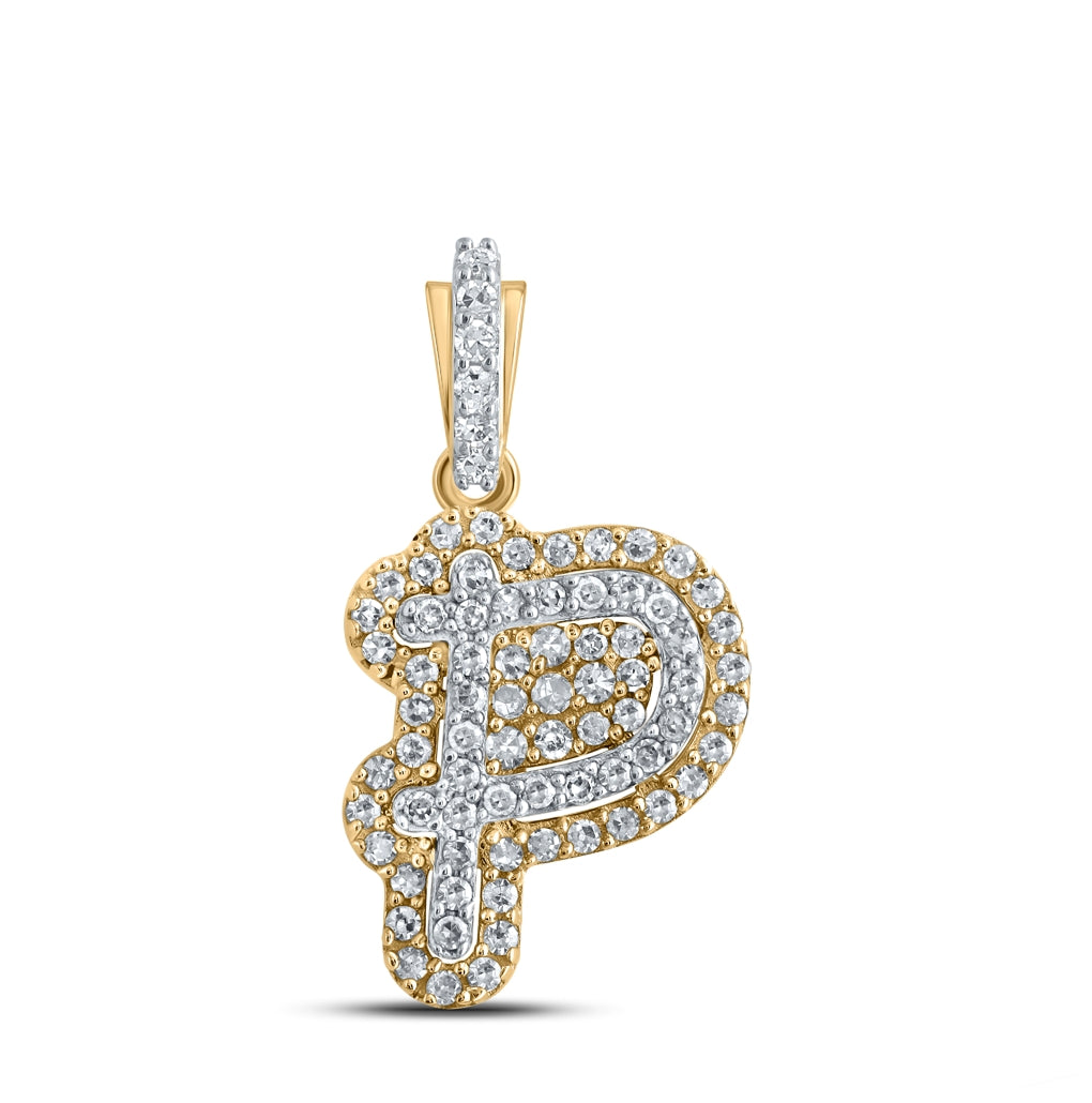 10K Yellow Gold Womens Round Diamond Initial Letter Pendant