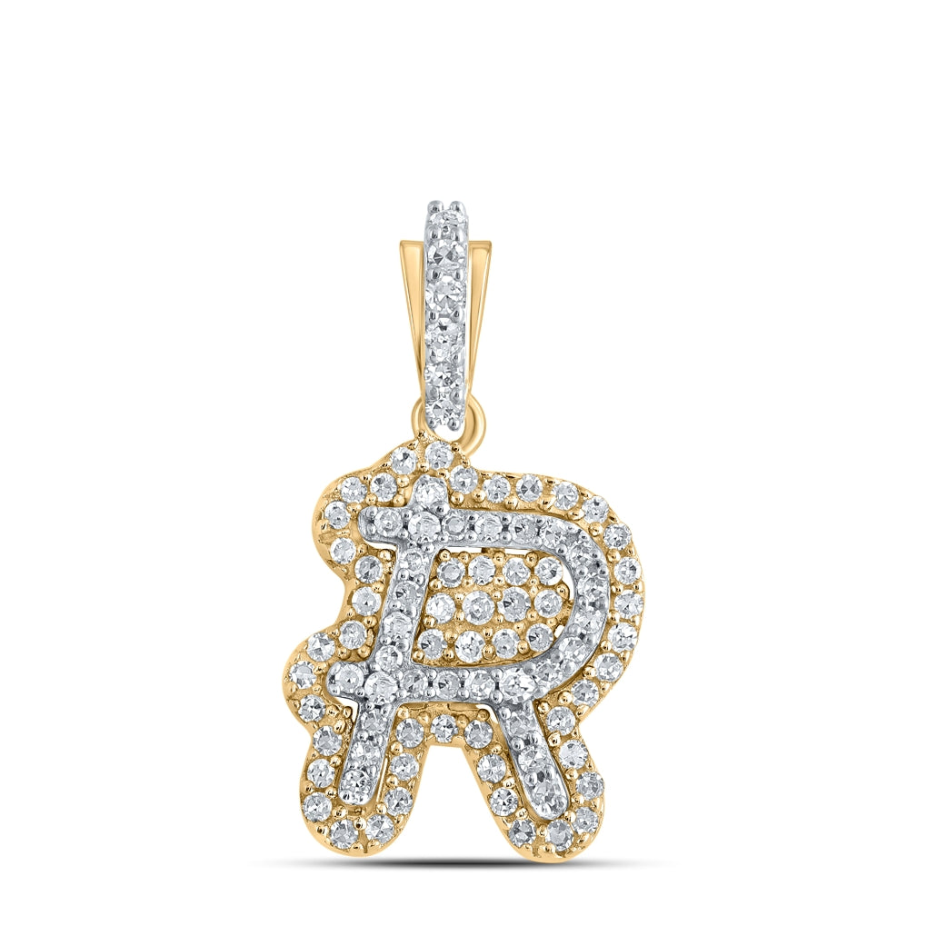 10K Yellow Gold Womens Round Diamond Initial Letter Pendant