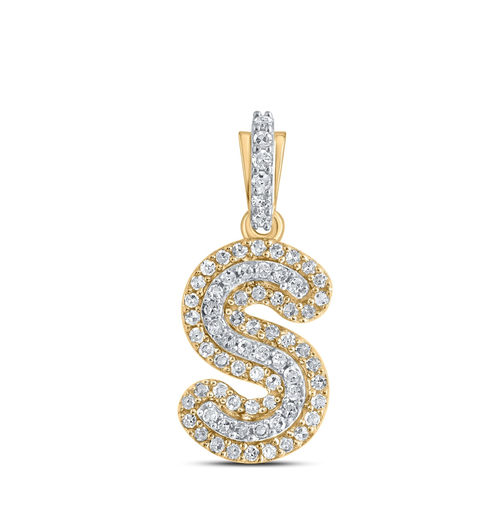 10K Yellow Gold Womens Round Diamond Initial Letter Pendant