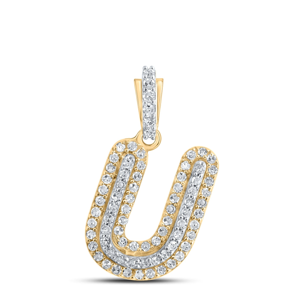 10K Yellow Gold Womens Round Diamond Initial Letter Pendant