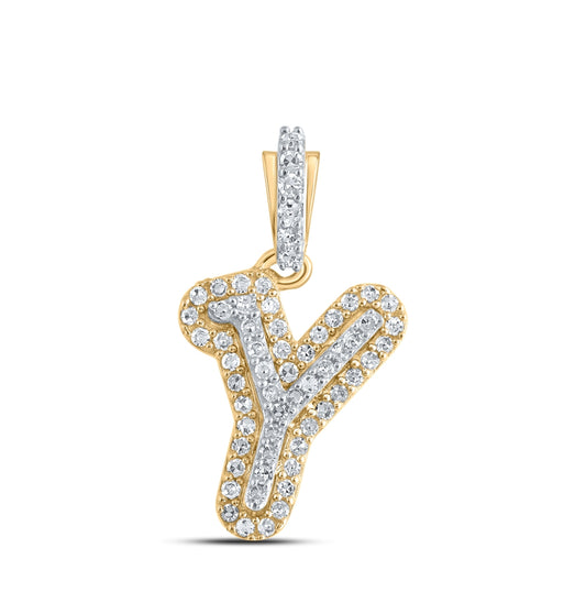 10K Yellow Or Rose Gold Womens Round Diamond Y Initial Letter Pendant