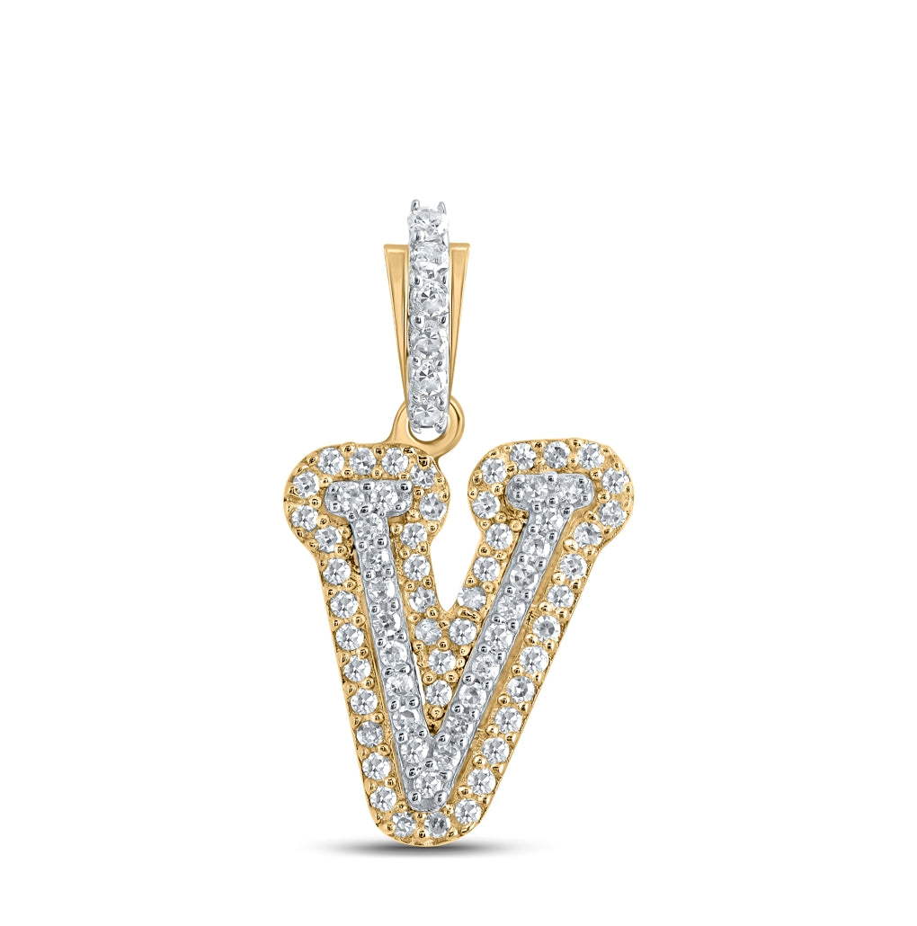 10K Yellow Gold Womens Round Diamond Initial Letter Pendant