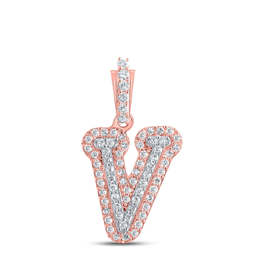 10kt Rose Gold 1/5ctw Diamond Cn Initial "v" Pendant