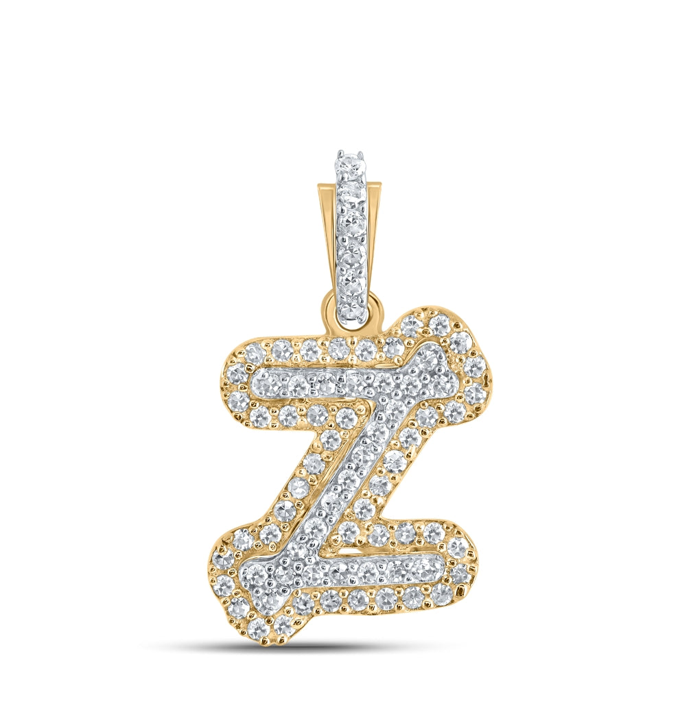 10K Yellow Gold Womens Round Diamond Initial Letter Pendant