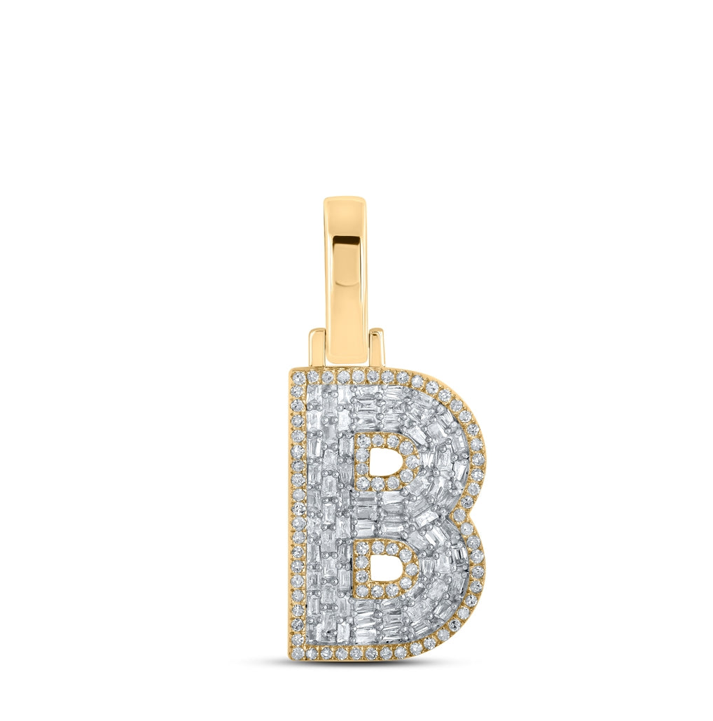 10K Yellow Gold Mens Baguette Diamond Initial Letter Charm Pendant