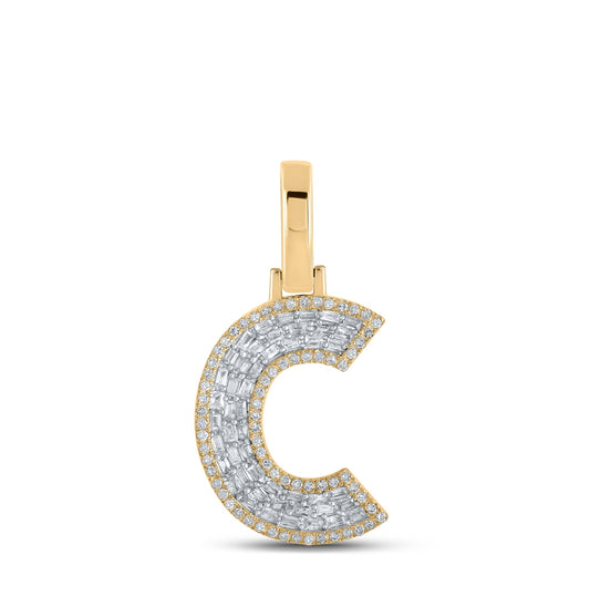 10K Yellow Gold Mens Baguette Diamond Initial Letter Charm Pendant