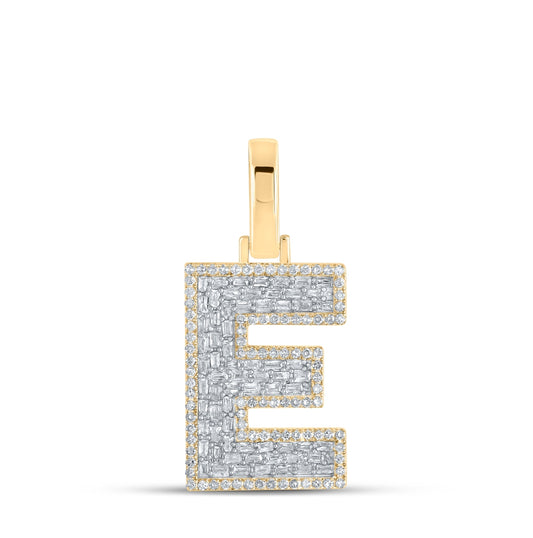 10K Yellow Gold Mens Baguette Diamond Initial Letter Charm Pendant