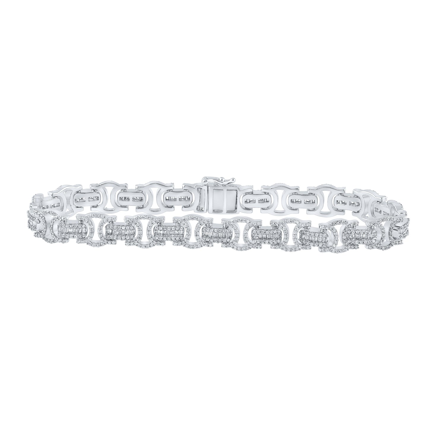 10K White Gold Mens Baguette Diamond Byzantine Link Bracelet 3-3/4 Cttw, Width: 0.35 In