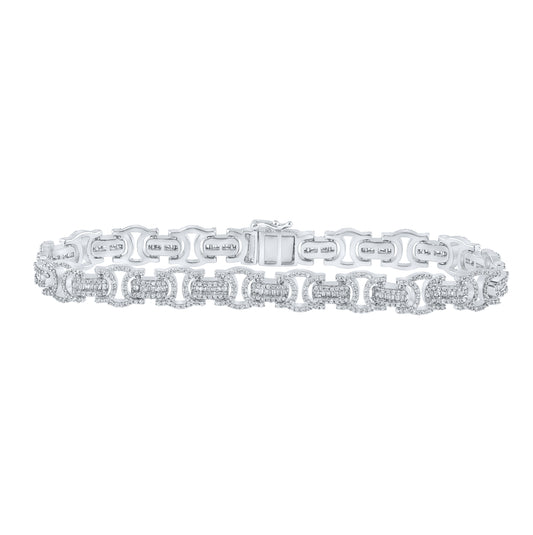 10K White Gold Mens Baguette Diamond Byzantine Link Bracelet 3-3/4 Cttw, Width: 0.35 In