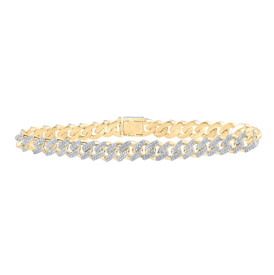 10K Yellow Gold Womens Round Diamond Cuban Fashion Bracelet 3-1/4 Cttw