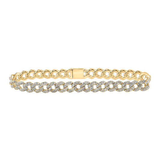 10K Yellow Gold Womens Round Diamond Curb Link Bracelet 3-1/5 Cttw