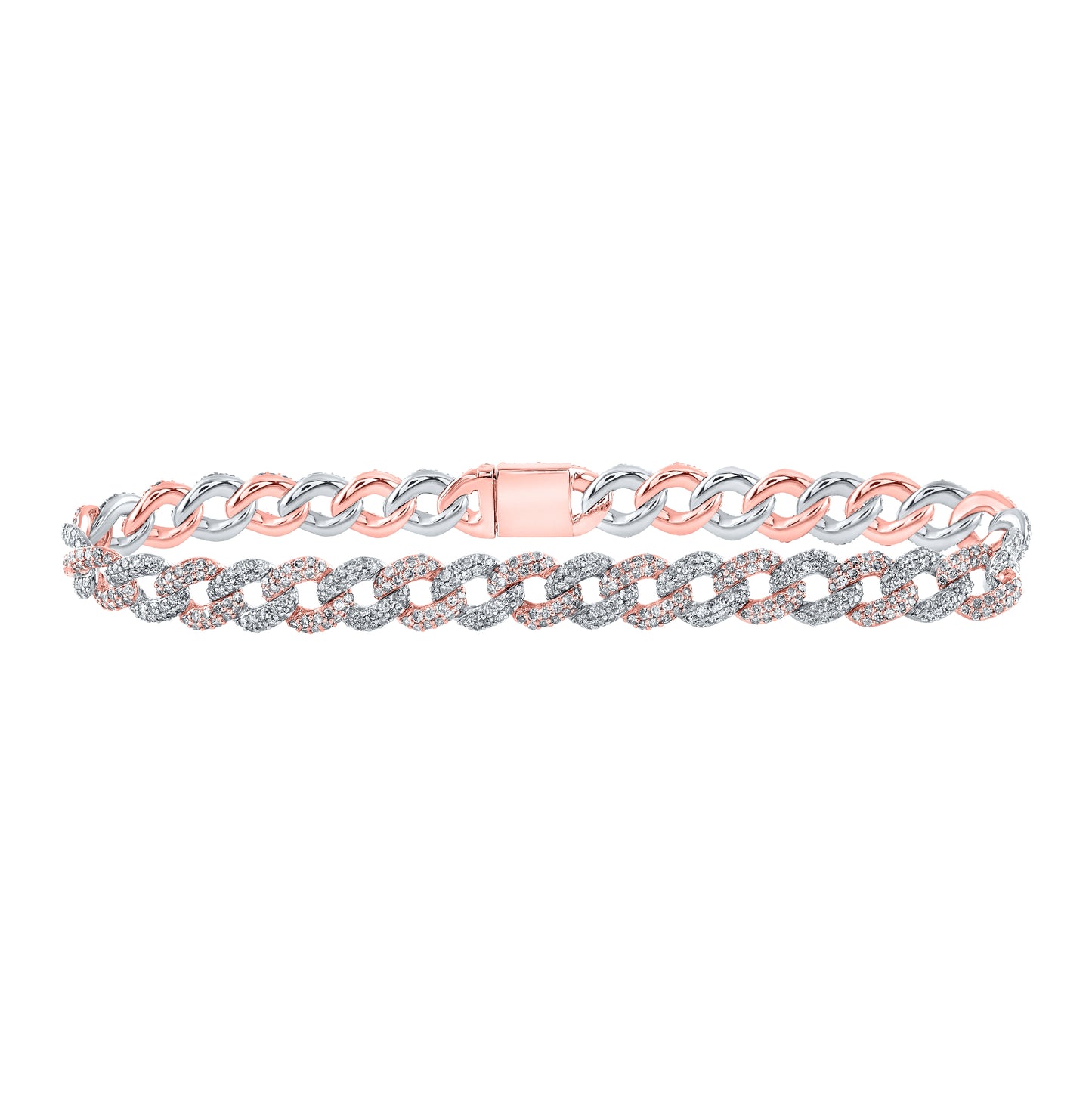 10K Two-tone Gold Womens Round Diamond Curb Link Bracelet 3-1/5 Cttw