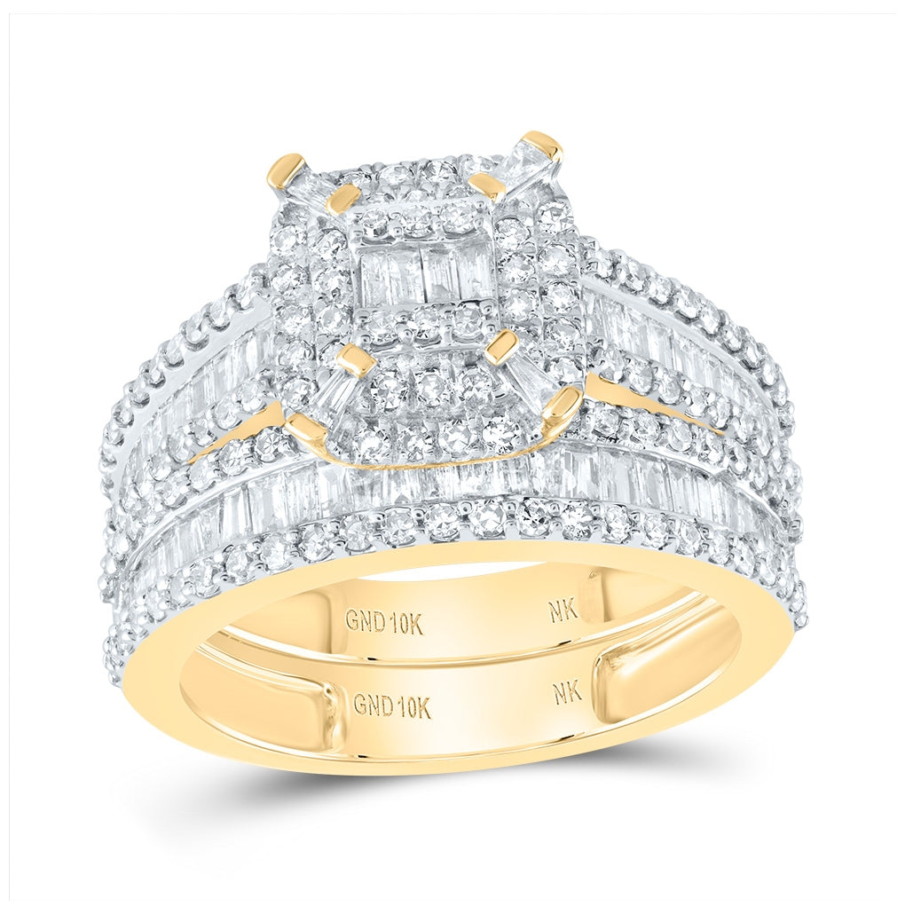 10K Yellow Or Rose Gold Baguette Diamond Square Bridal Wedding Ring Band Set, Womens Size: 5-10