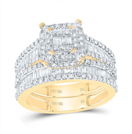 10K Yellow Or Rose Gold Baguette Diamond Square Bridal Wedding Ring Band Set, Womens Size: 5-10
