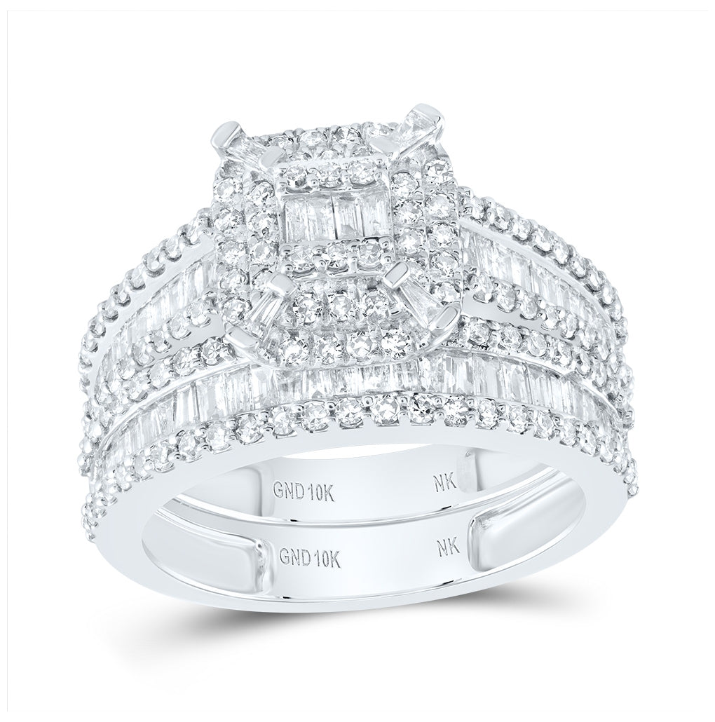 10K White Gold Baguette Diamond Bridal Wedding Ring Band Set 1-1/3 Cttw, Womens Size: 5-10