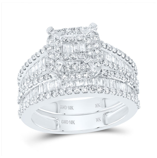 10K White Gold Baguette Diamond Bridal Wedding Ring Band Set 1-1/3 Cttw, Womens Size: 5-10