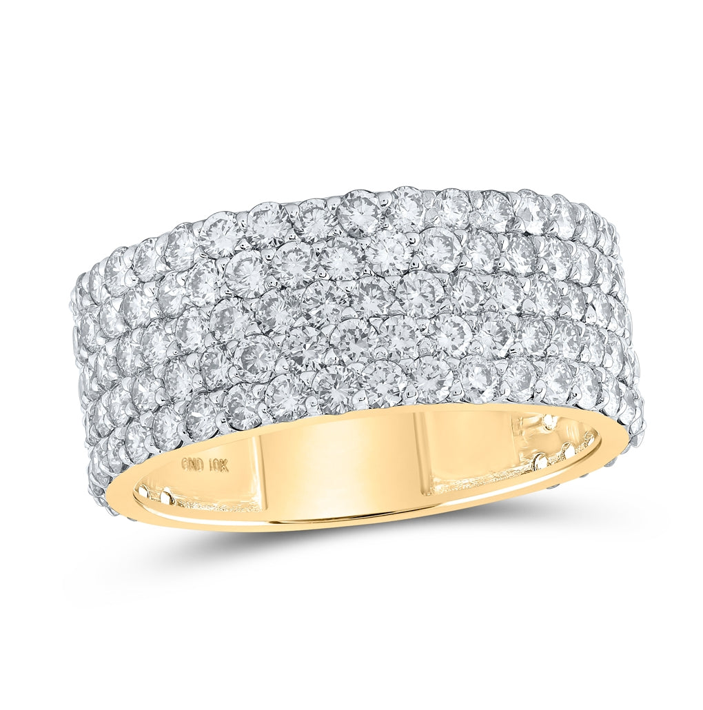 10K Yellow Or White Or Rose Gold Mens Round Diamond 5-Row Pave Band Ring, Mens Size: 7-13