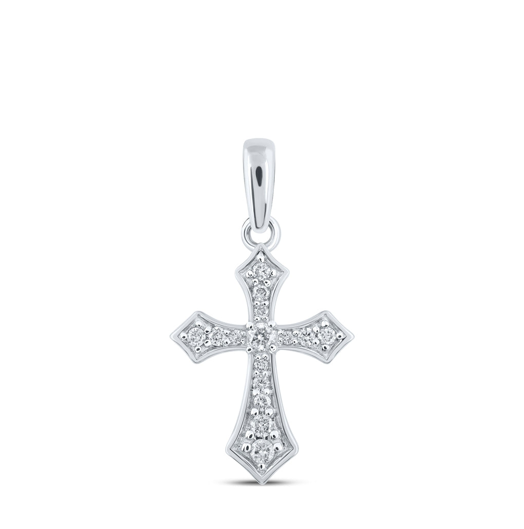 10K White Gold Womens Round Diamond Cross Pendant 1/8 Cttw, Length: 0.87 In, Width: 0.48 In