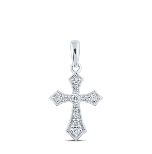 10K White Gold Womens Round Diamond Cross Pendant 1/8 Cttw, Length: 0.87 In, Width: 0.48 In
