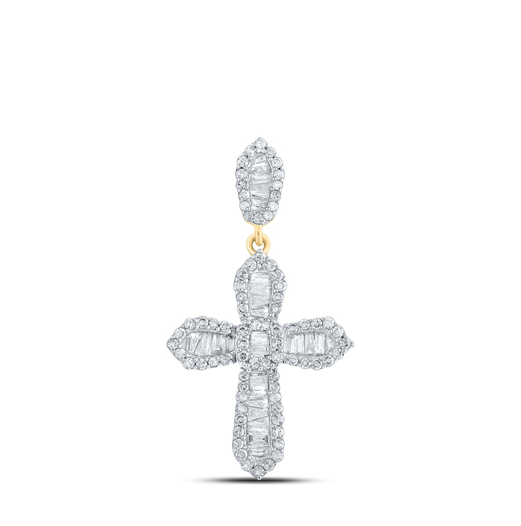 10K Yellow Gold Mens Baguette Diamond Cross Charm Pendant 1/2 Cttw, Length: 1.17 In, Width: 0.63 In