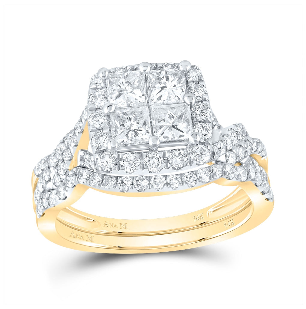 14K White Or Yellow Gold Princess Diamond Square Bridal Wedding Ring Band Set, Womens Size: 5-10