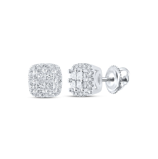 14K White Gold Womens Princess Diamond Square Earrings 1/4 Cttw