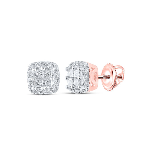 14K Rose Gold Womens Round Diamond Square Earrings 1/4 Cttw