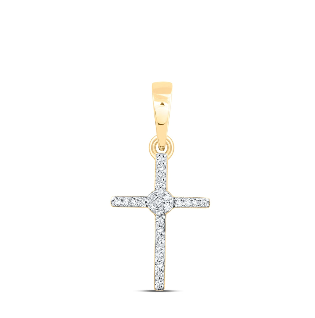 10K Yellow Or White Or Rose Gold Womens Round Diamond Cross Pendant