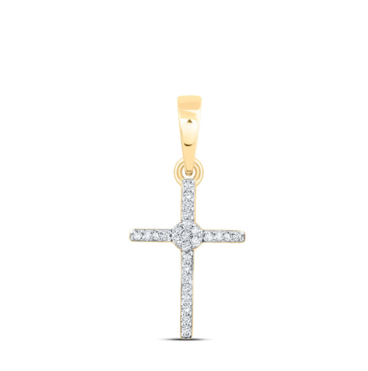 10K Yellow Or White Or Rose Gold Womens Round Diamond Cross Pendant