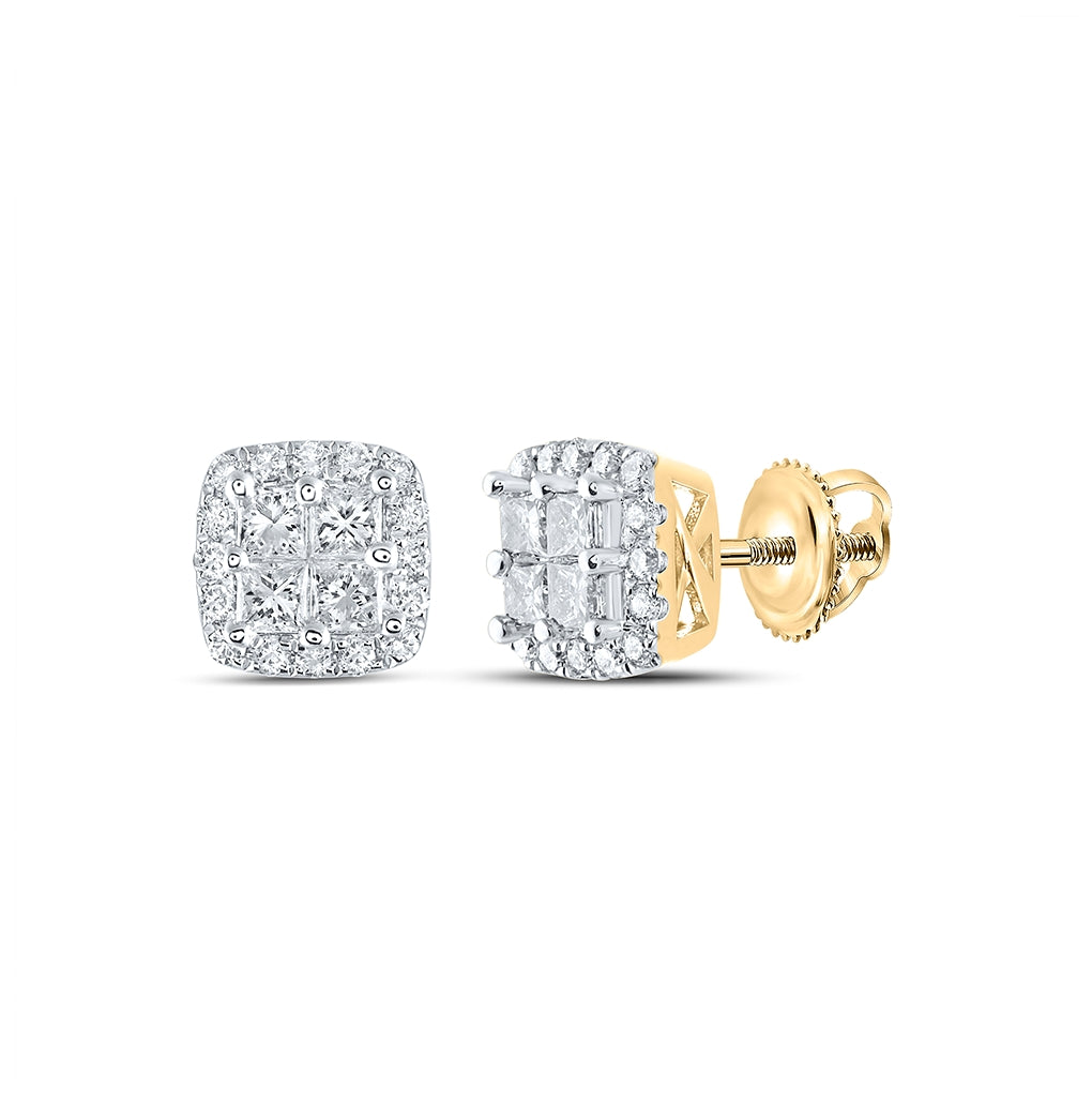 14K White Or Yellow Gold Womens Princess Diamond Square Earrings
