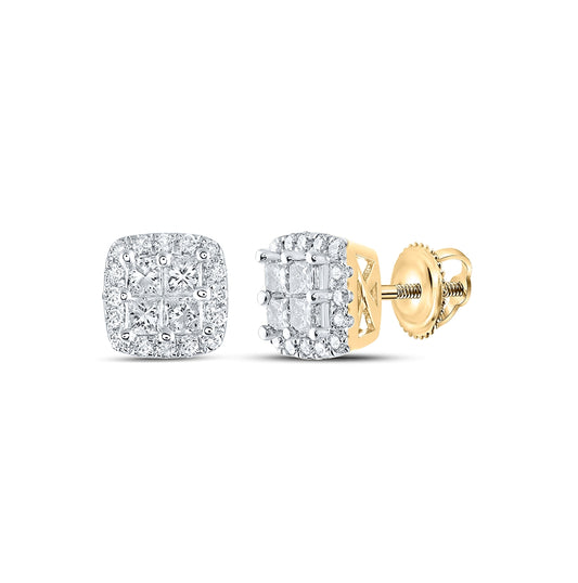 14K White Or Yellow Gold Womens Princess Diamond Square Earrings