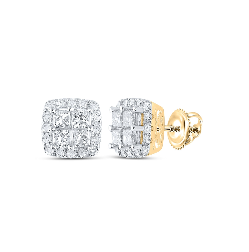 14K White Or Yellow Gold Womens Princess Diamond Square Earrings
