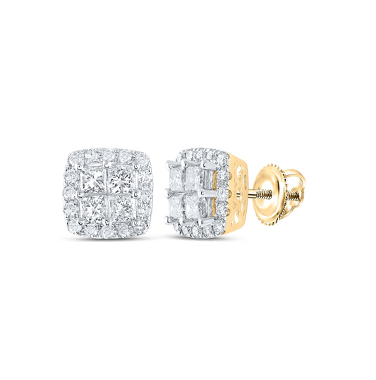 14K White Or Yellow Gold Womens Princess Diamond Square Earrings