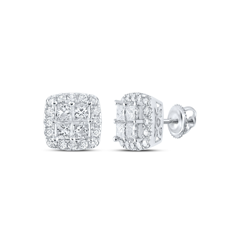 14K White Gold Womens Princess Diamond Square Earrings 2-7/8 Cttw, Length: 0.44 In, Width: 0.44 In