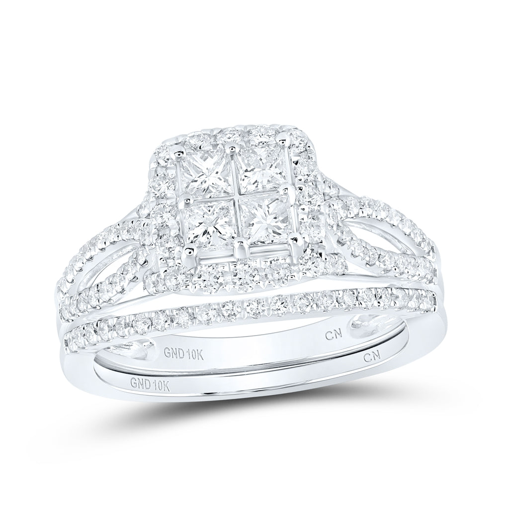 10K White Gold Princess Diamond Bridal Wedding Ring Band Set 1ctw, Women's Size: 5-10