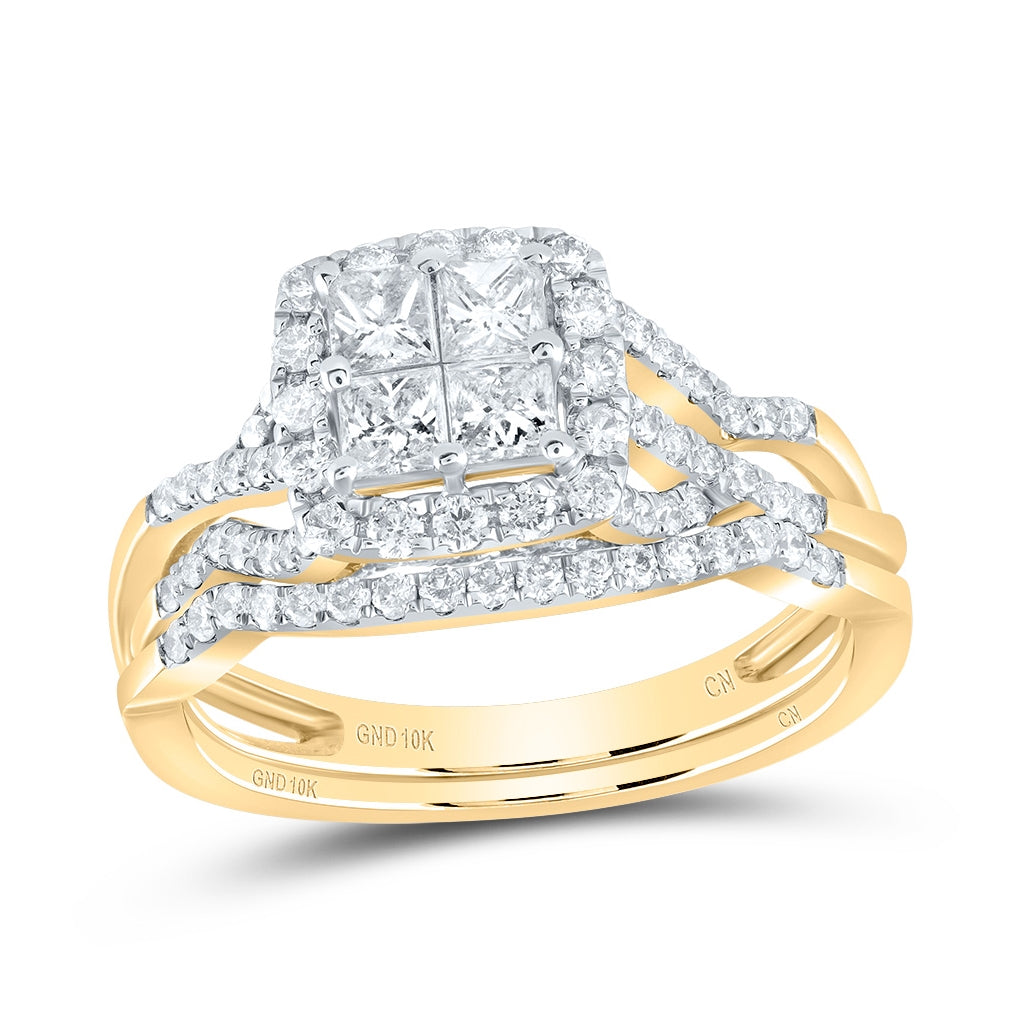 10K Yellow Or White Or Rose Gold Princess Diamond Square Bridal Wedding Ring Band Set , Womens Size: 5-10