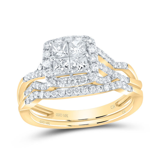 10K Yellow Or White Or Rose Gold Princess Diamond Square Bridal Wedding Ring Band Set , Womens Size: 5-10
