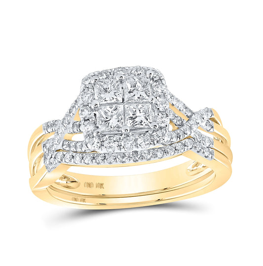 10K Yellow Or White Gold Princess Diamond Square Bridal Wedding Ring Band Set 1 Cttw, Womens Size: 5-10