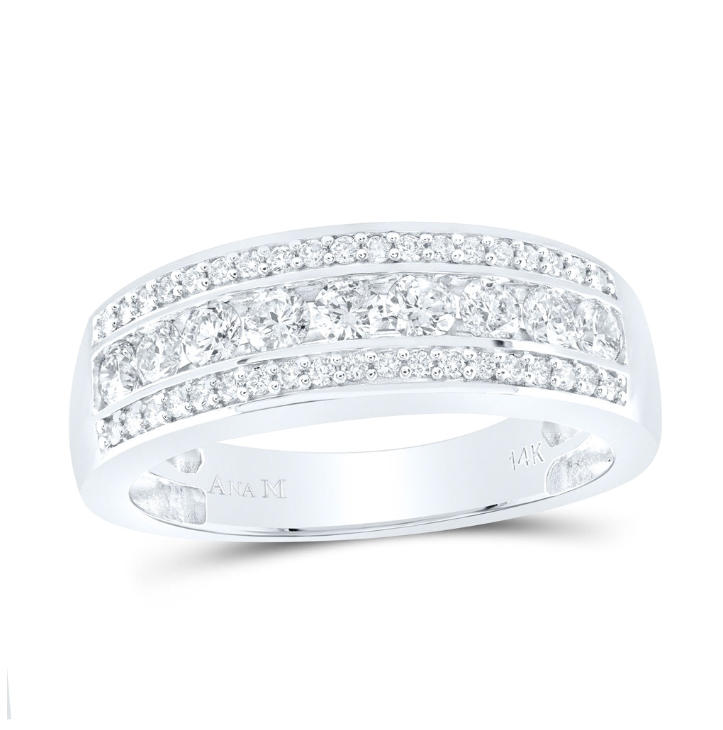 14K Yellow Or White Gold Mens Round Diamond Triple Row Band Ring 1 Cttw, Mens Size: 7-13